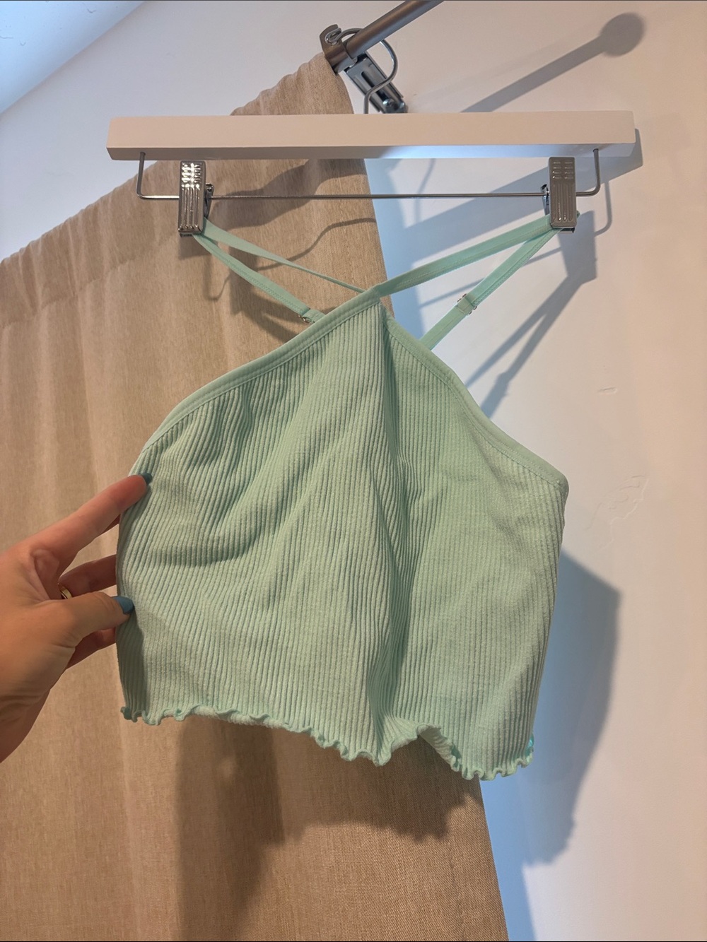 Spiritual Gangster Mint Ribbed Cropped Cami with Crisscross Straps